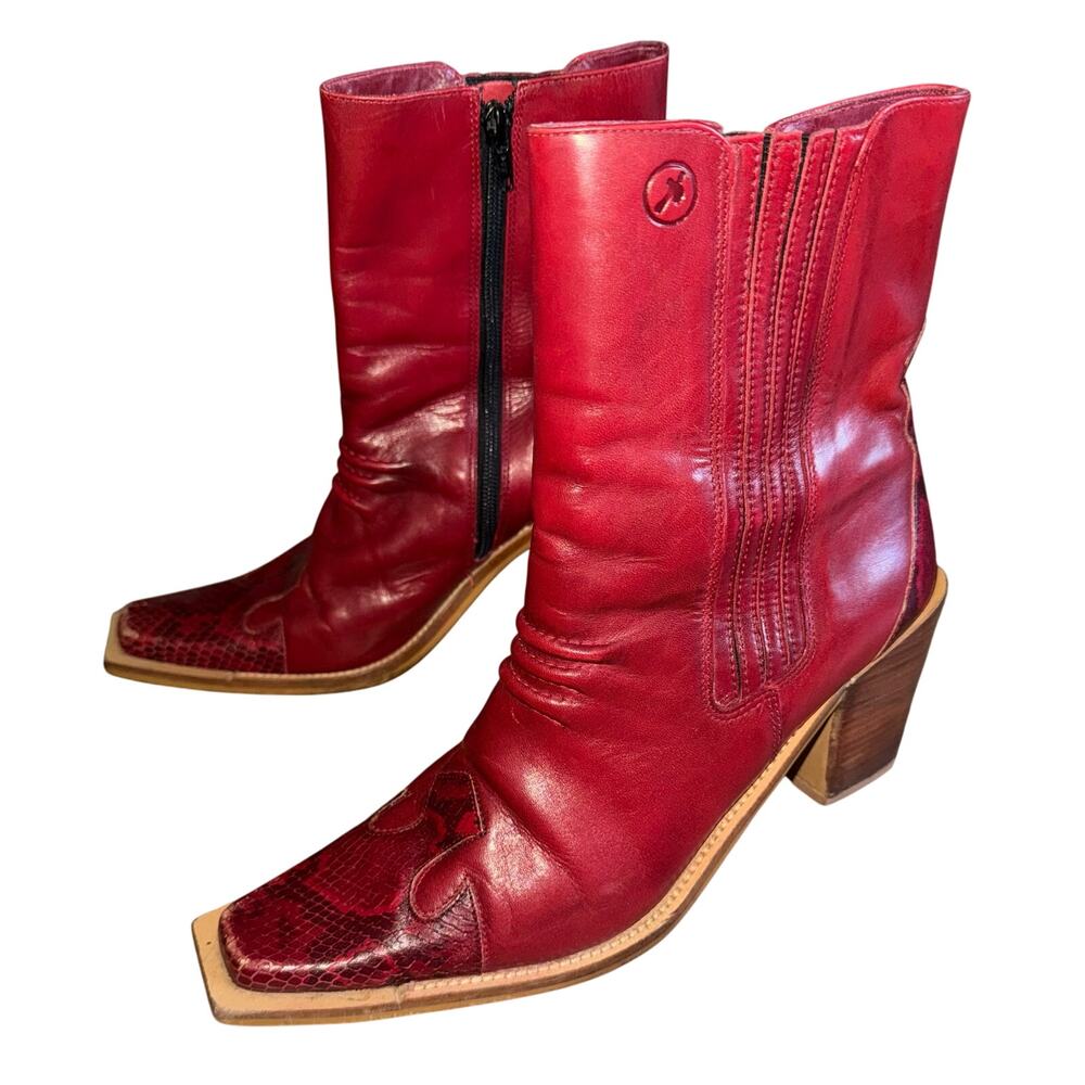 BRONX Vintage Made in Brazil Square-toed deep red leather boots - size 41